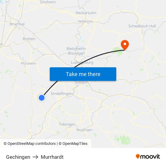 Gechingen to Murrhardt map