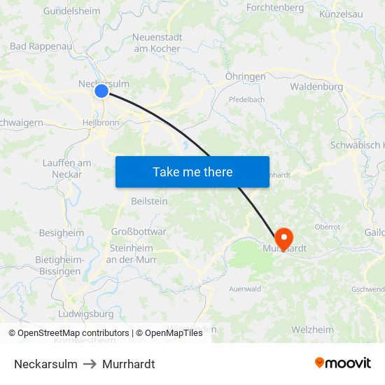 Neckarsulm to Murrhardt map