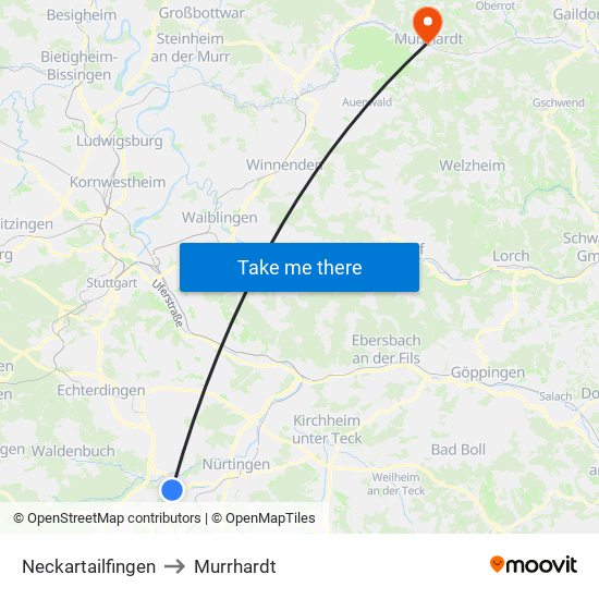 Neckartailfingen to Murrhardt map