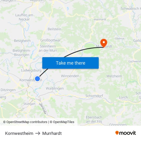Kornwestheim to Murrhardt map