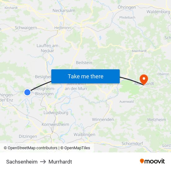 Sachsenheim to Murrhardt map