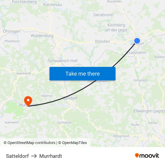 Satteldorf to Murrhardt map