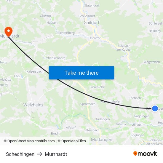 Schechingen to Murrhardt map