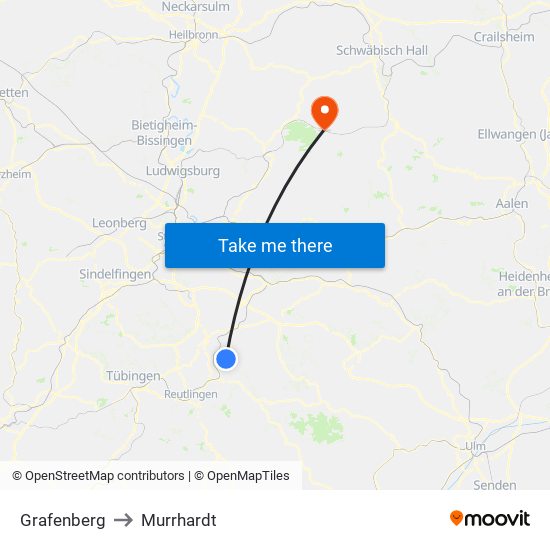 Grafenberg to Murrhardt map