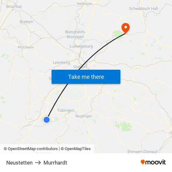 Neustetten to Murrhardt map