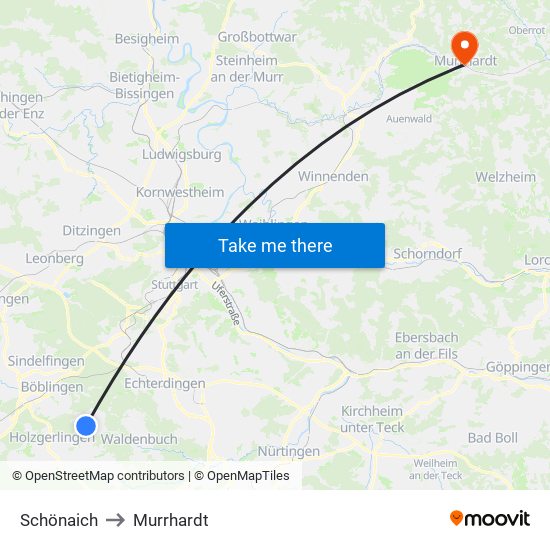 Schönaich to Murrhardt map