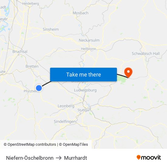 Niefern-Öschelbronn to Murrhardt map