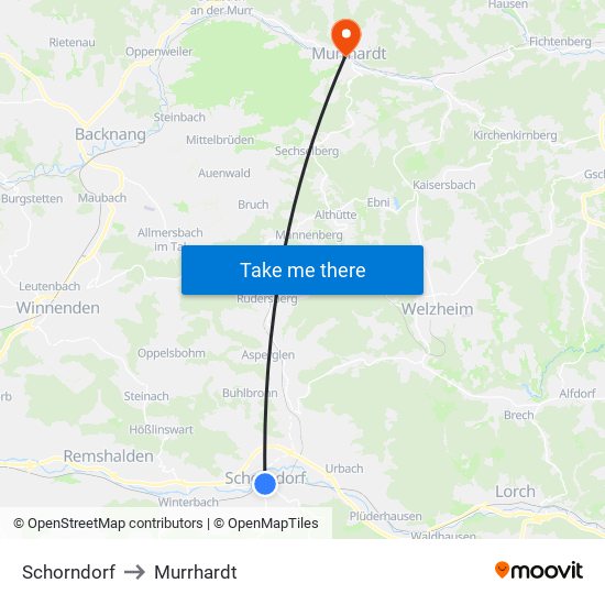 Schorndorf to Murrhardt map