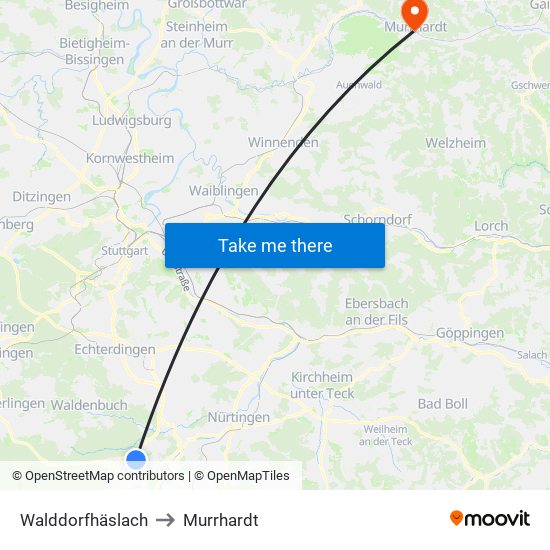 Walddorfhäslach to Murrhardt map