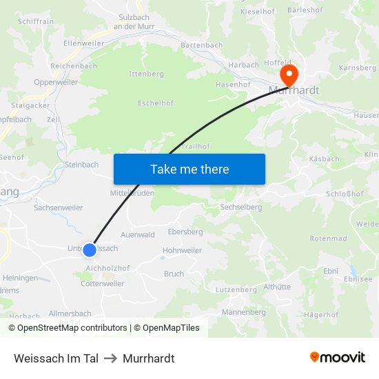 Weissach Im Tal to Murrhardt map