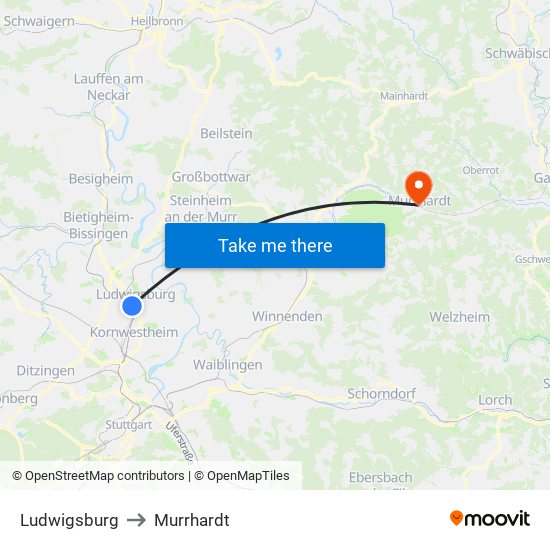 Ludwigsburg to Murrhardt map