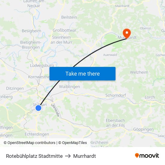 Rotebühlplatz Stadtmitte to Murrhardt map