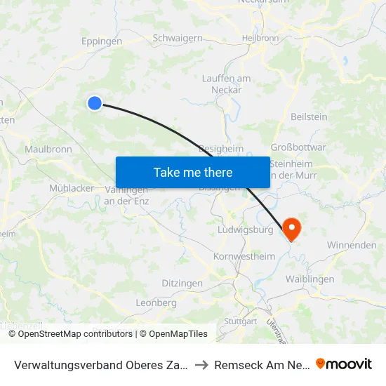 Verwaltungsverband Oberes Zabergäu to Remseck Am Neckar map