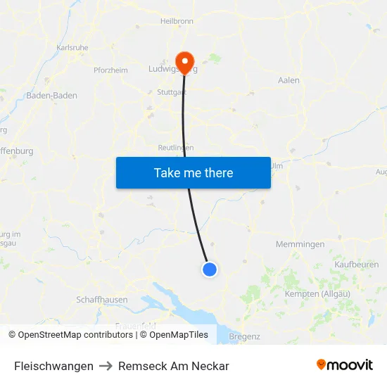 Fleischwangen to Remseck Am Neckar map