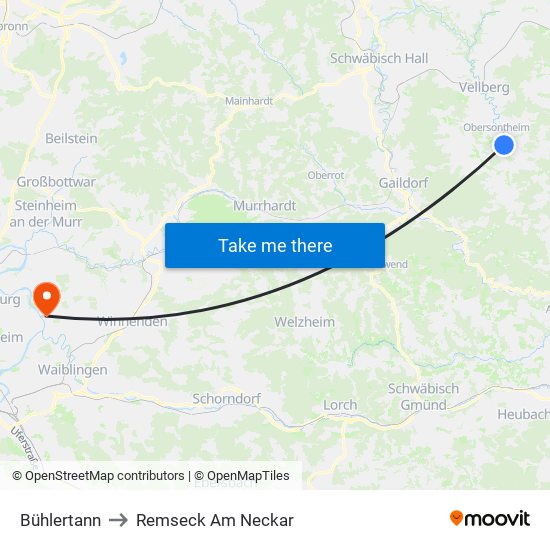 Bühlertann to Remseck Am Neckar map