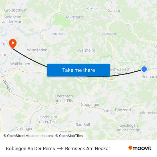 Böbingen An Der Rems to Remseck Am Neckar map