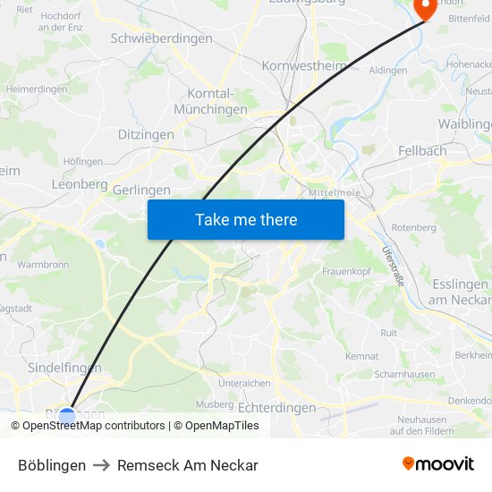 Böblingen to Remseck Am Neckar map