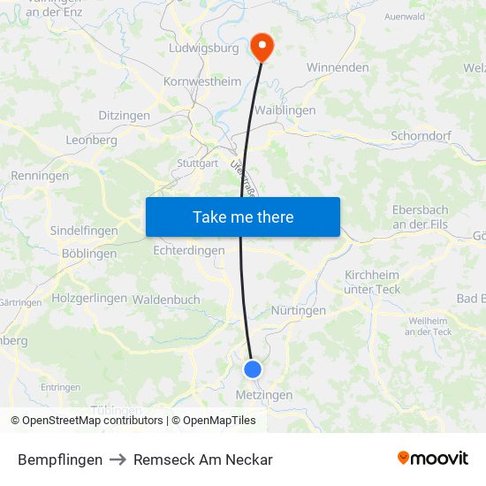 Bempflingen to Remseck Am Neckar map