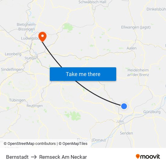 Bernstadt to Remseck Am Neckar map