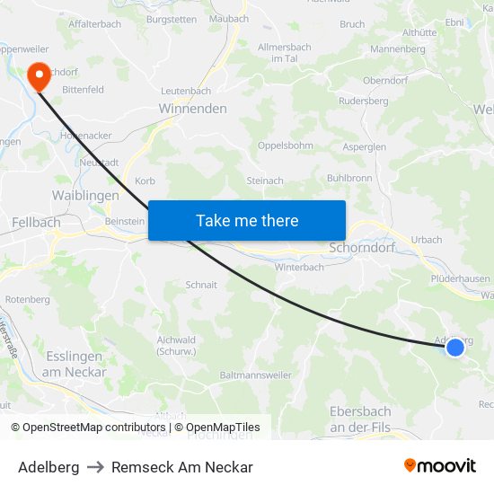 Adelberg to Remseck Am Neckar map