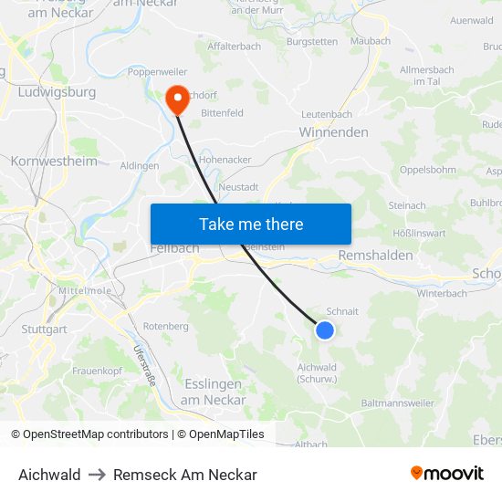 Aichwald to Remseck Am Neckar map