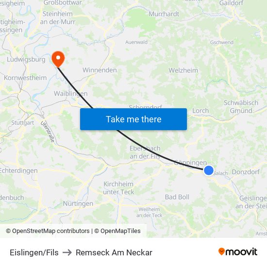Eislingen/Fils to Remseck Am Neckar map