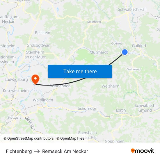 Fichtenberg to Remseck Am Neckar map