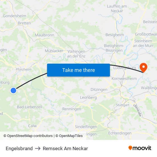Engelsbrand to Remseck Am Neckar map