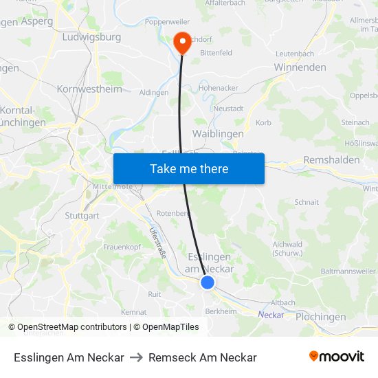 Esslingen Am Neckar to Remseck Am Neckar map