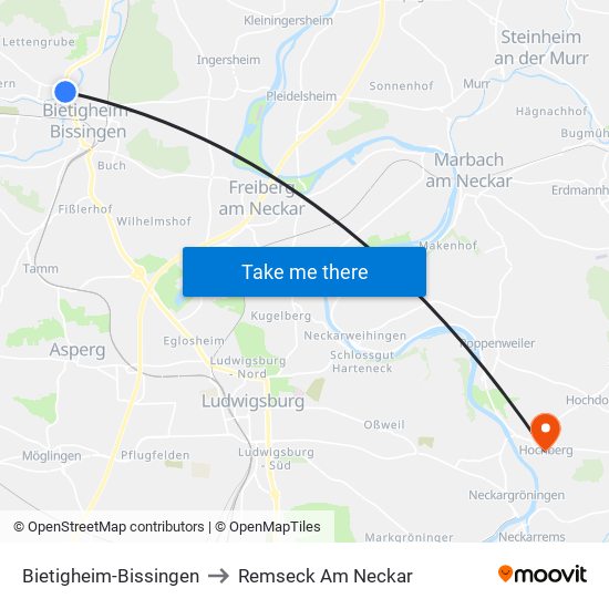 Bietigheim-Bissingen to Remseck Am Neckar map