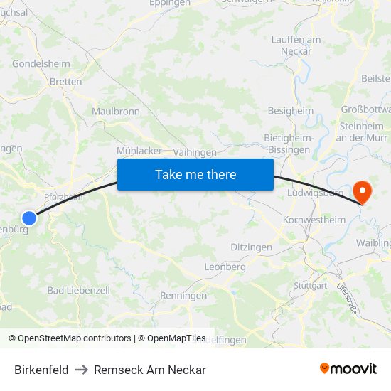 Birkenfeld to Remseck Am Neckar map