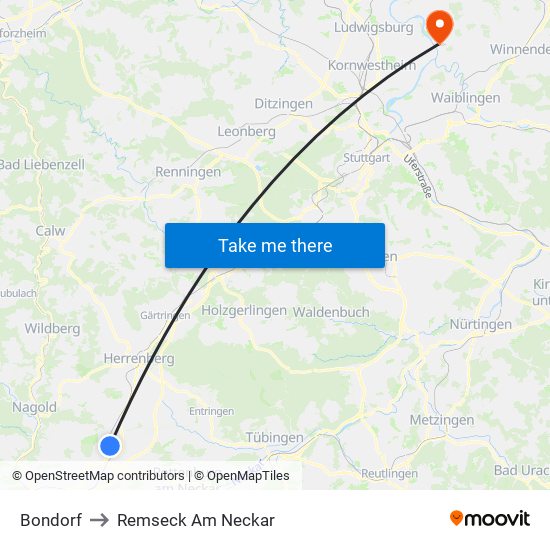 Bondorf to Remseck Am Neckar map