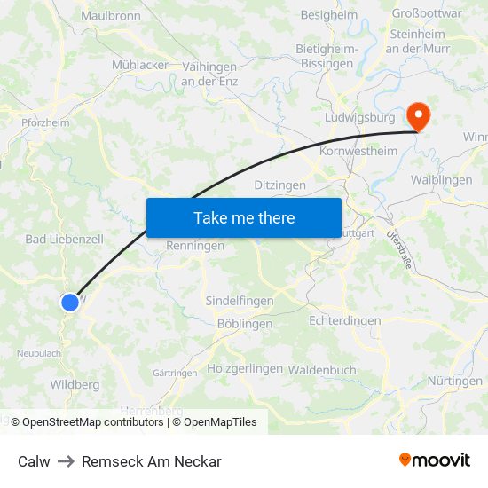 Calw to Remseck Am Neckar map