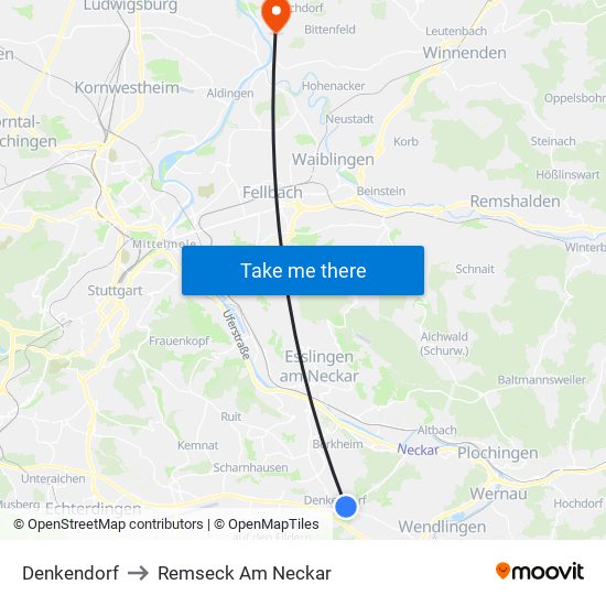 Denkendorf to Remseck Am Neckar map