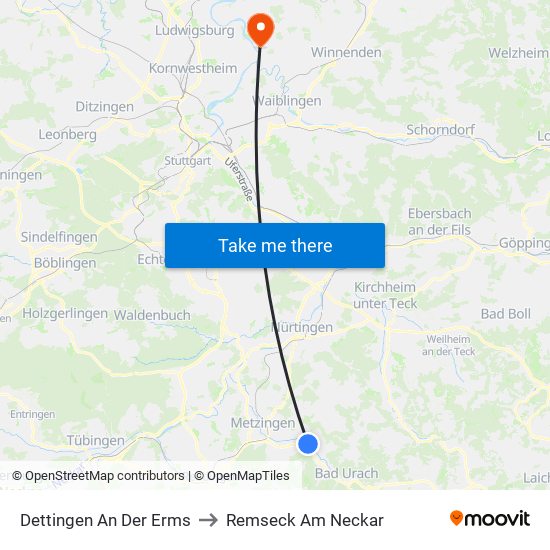 Dettingen An Der Erms to Remseck Am Neckar map