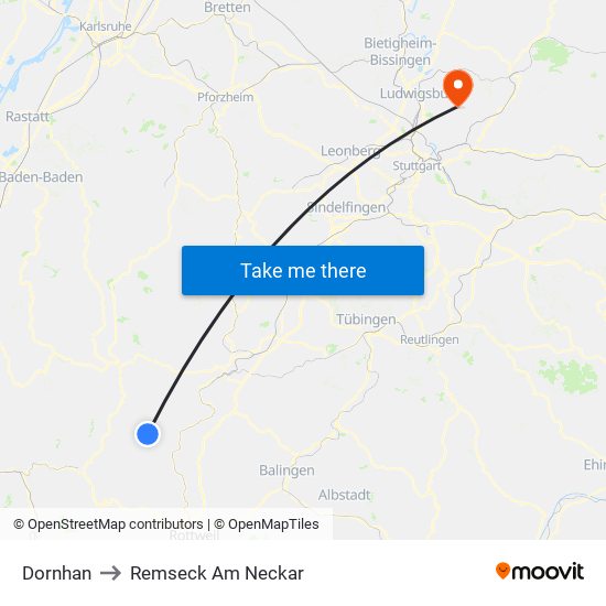 Dornhan to Remseck Am Neckar map