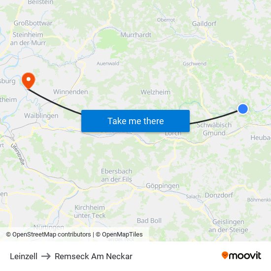 Leinzell to Remseck Am Neckar map