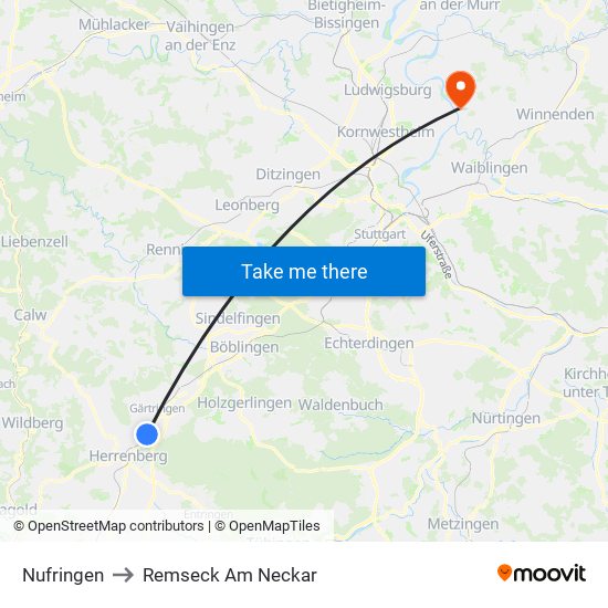 Nufringen to Remseck Am Neckar map