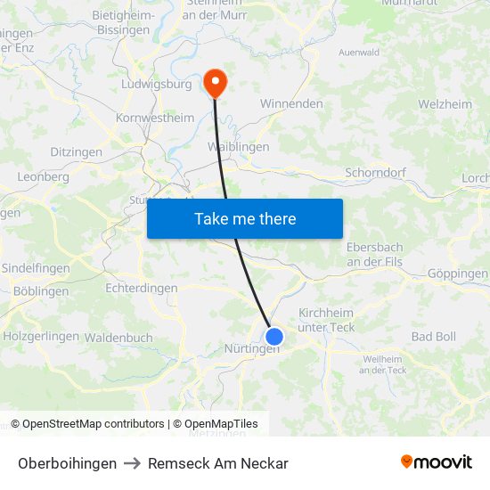 Oberboihingen to Remseck Am Neckar map