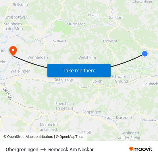 Obergröningen to Remseck Am Neckar map