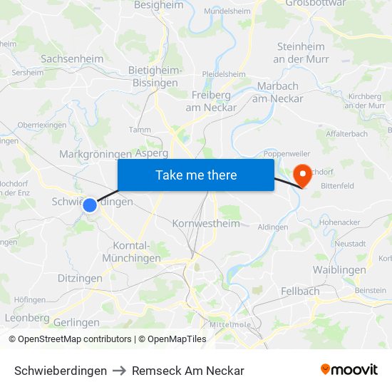 Schwieberdingen to Remseck Am Neckar map