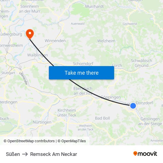 Süßen to Remseck Am Neckar map