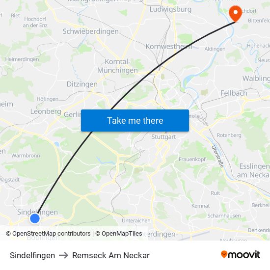 Sindelfingen to Remseck Am Neckar map