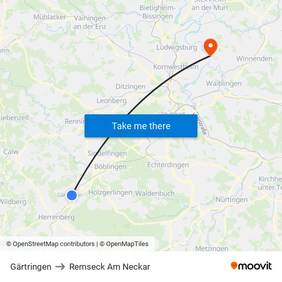 Gärtringen to Remseck Am Neckar map