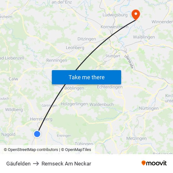 Gäufelden to Remseck Am Neckar map