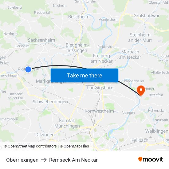 Oberriexingen to Remseck Am Neckar map