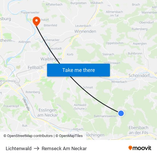 Lichtenwald to Remseck Am Neckar map