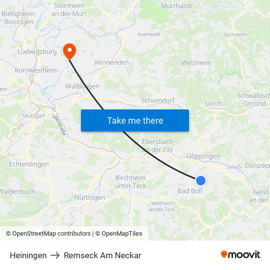 Heiningen to Remseck Am Neckar map