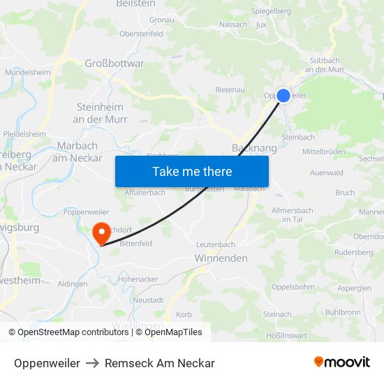 Oppenweiler to Remseck Am Neckar map