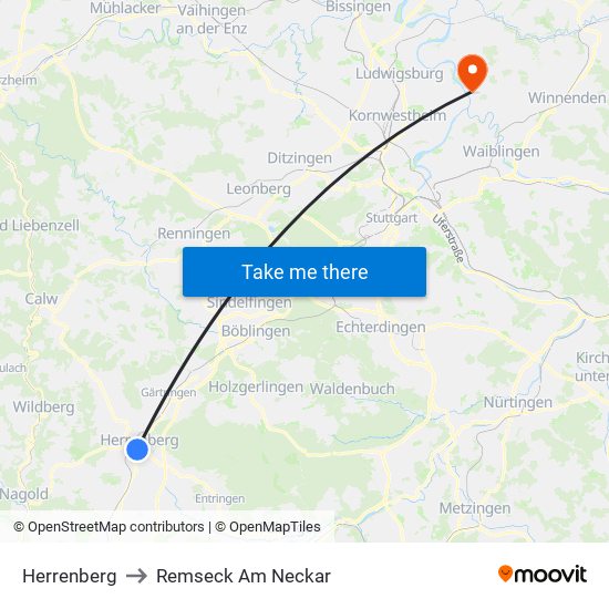 Herrenberg to Remseck Am Neckar map